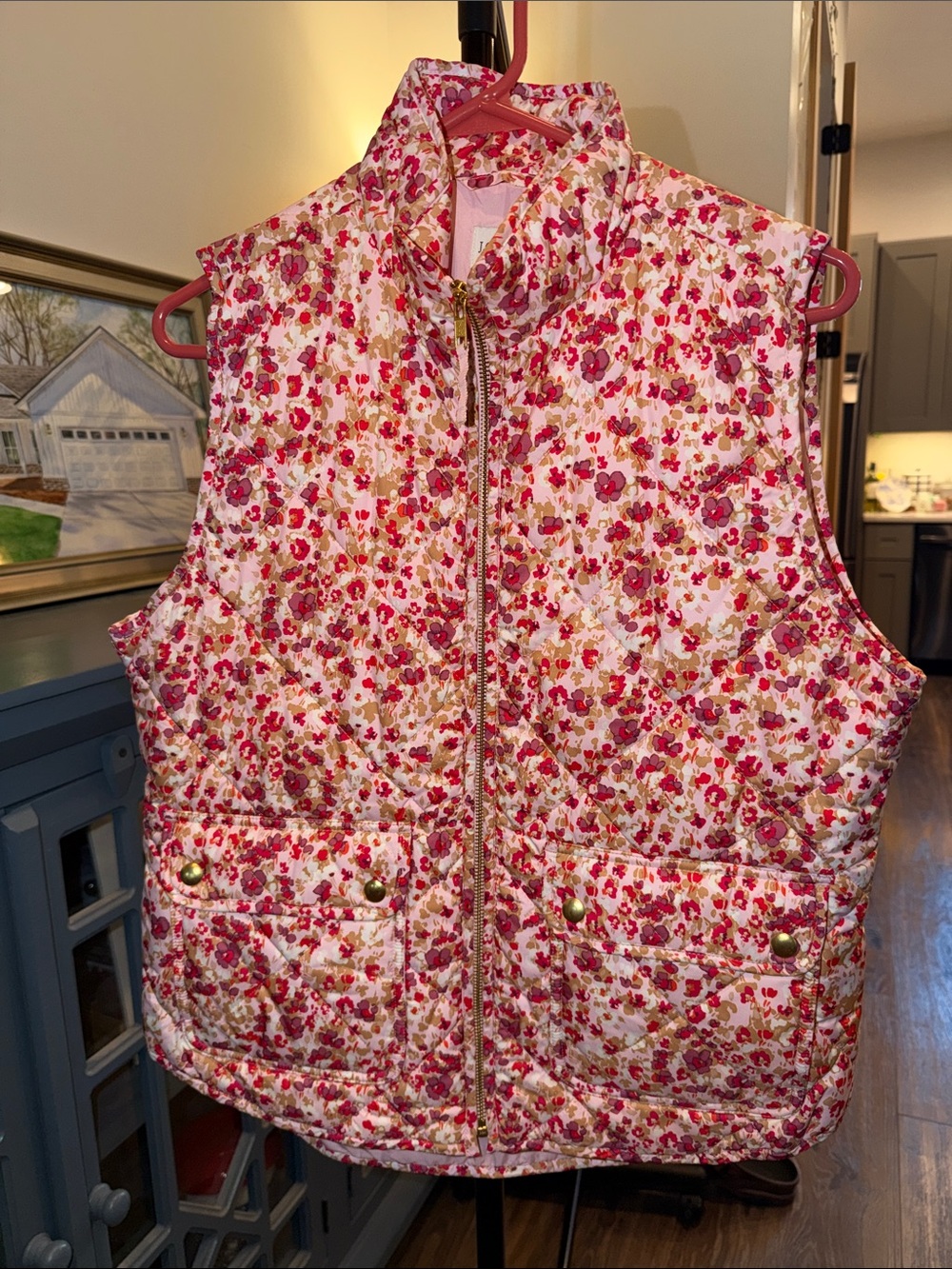 J. Crew Quilted Floral Vest in Pink and Cream
